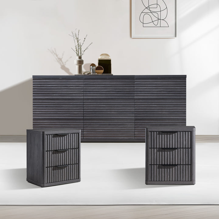 Stria Chest of 9 Drawers and Cas Night Tables Set