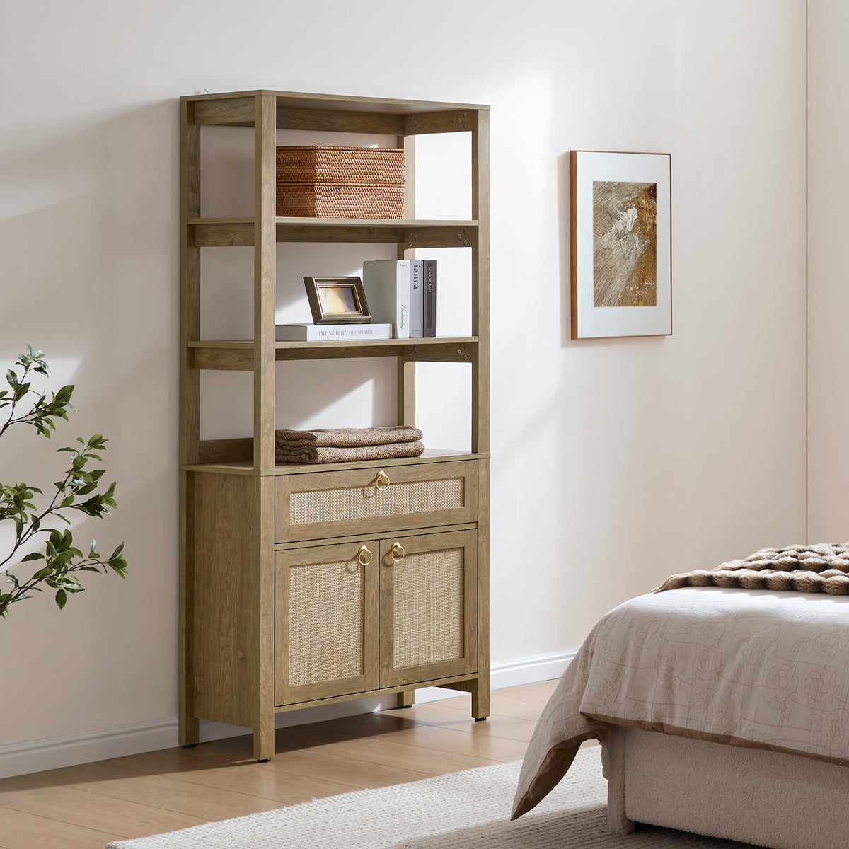 Terra Black Rattan Bookshelf, Large Storage