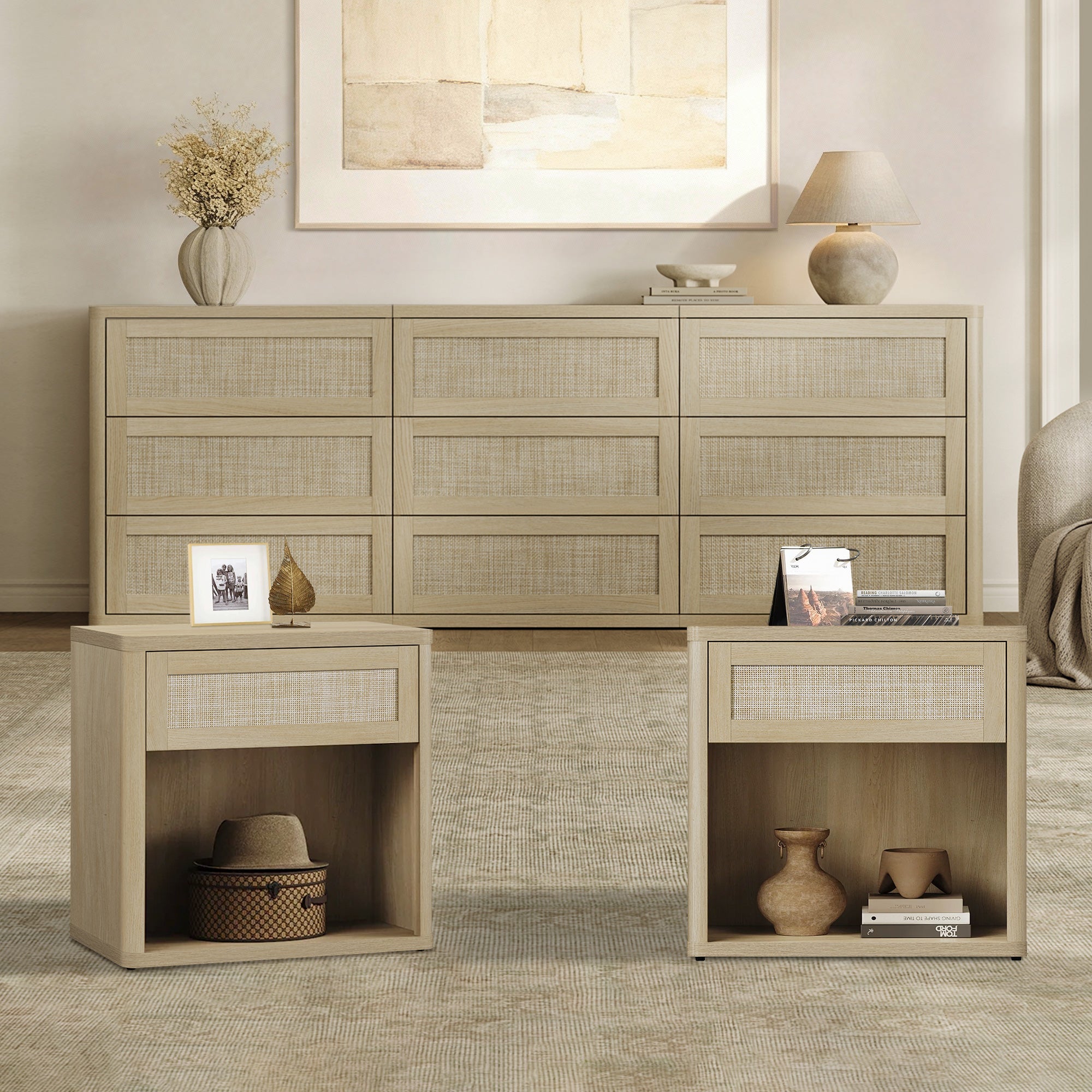 Zura Sectional Bedroom Sets, Large Storage for Bedroom - Sand Oak - 1 Set