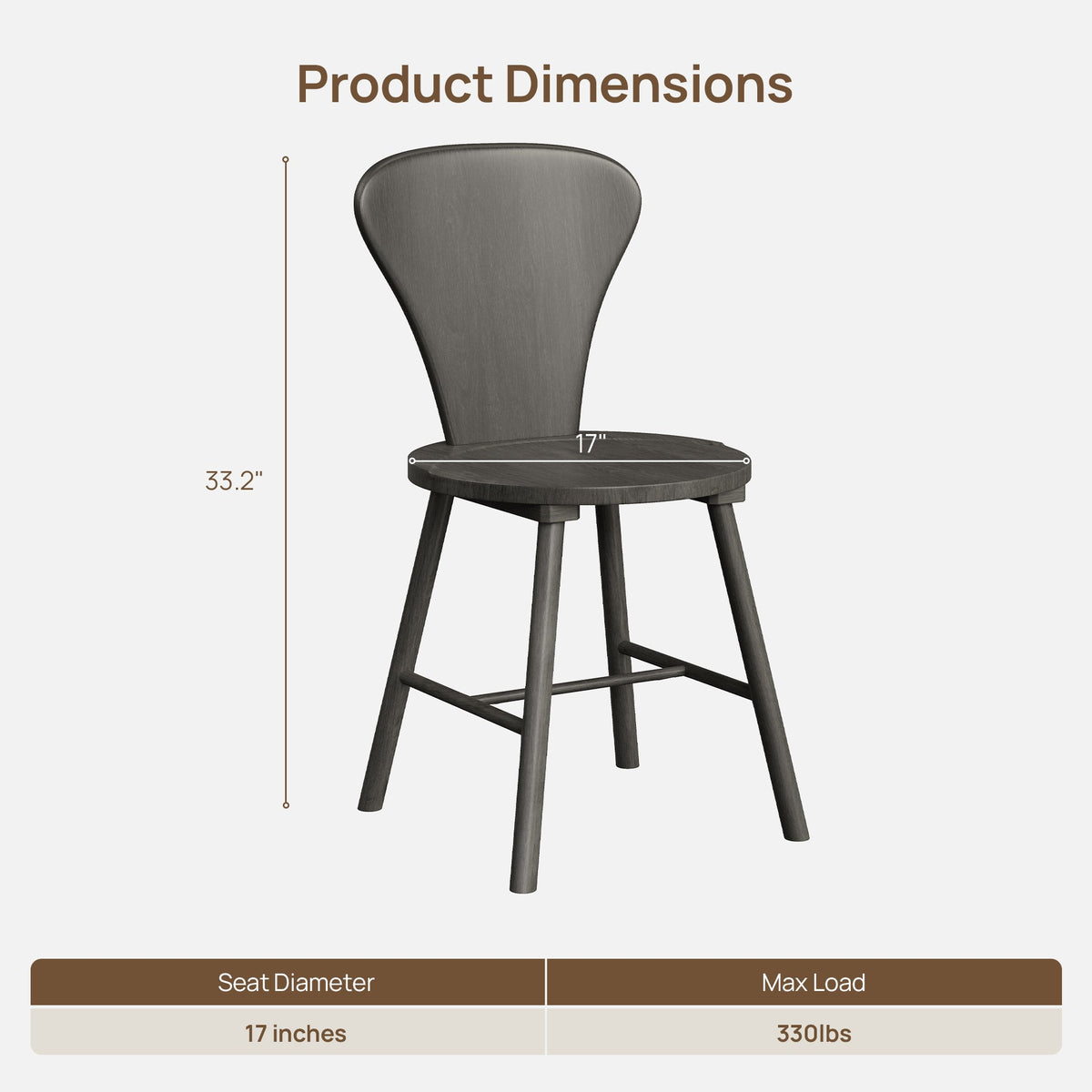 Cas Dining Table and Chairs Set for 6, Solid Wood - Dark Grey Alder - 1 Table & 6 Chairs