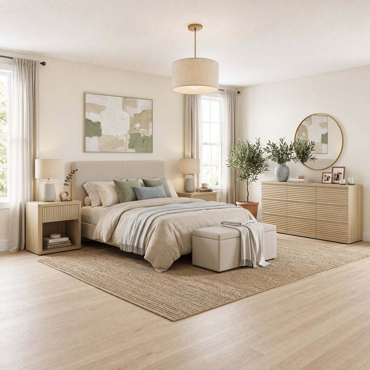 Stria Dresser and Night Tables Set, Fluted Design