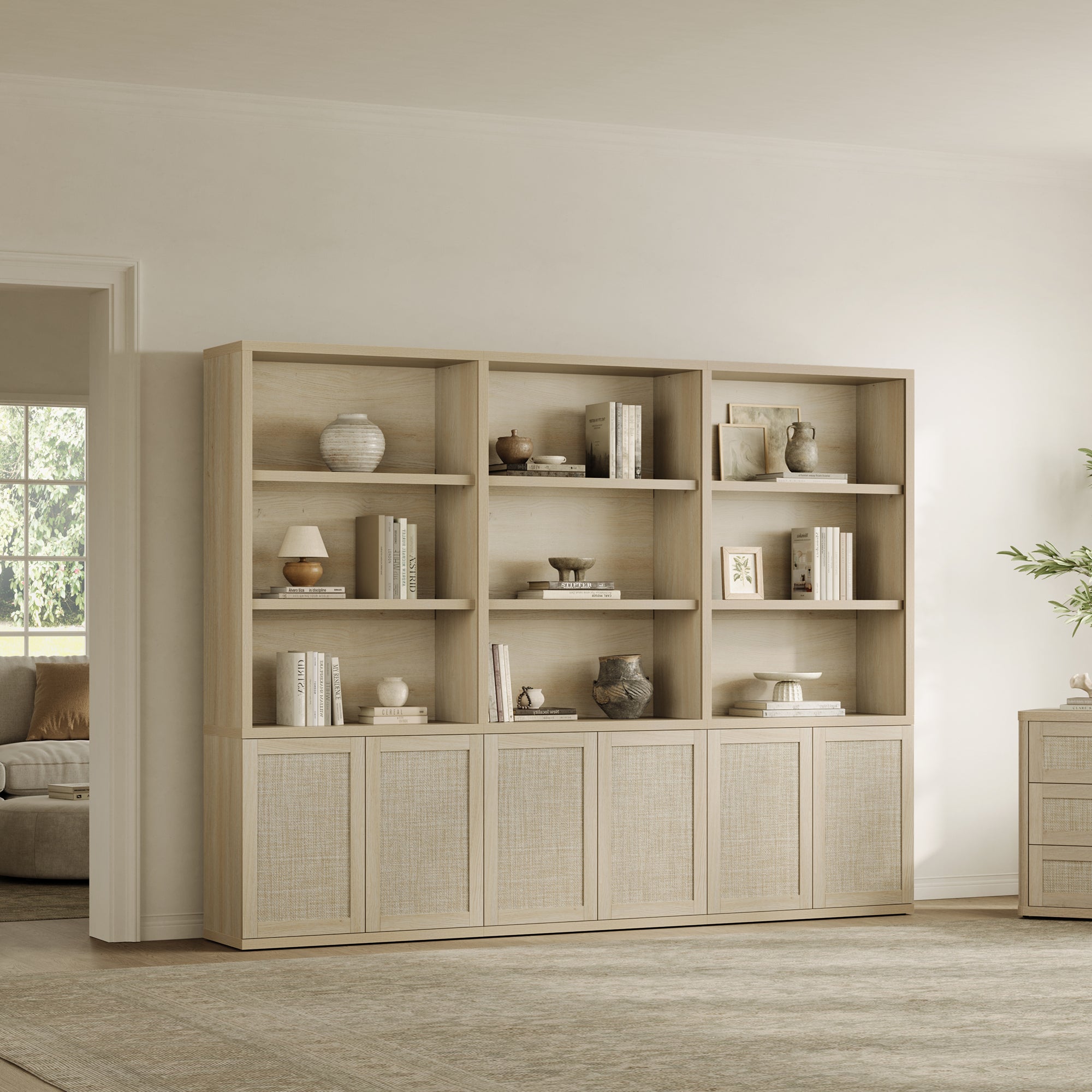 Zura Rattan Bookcase, 71 Inches Tall