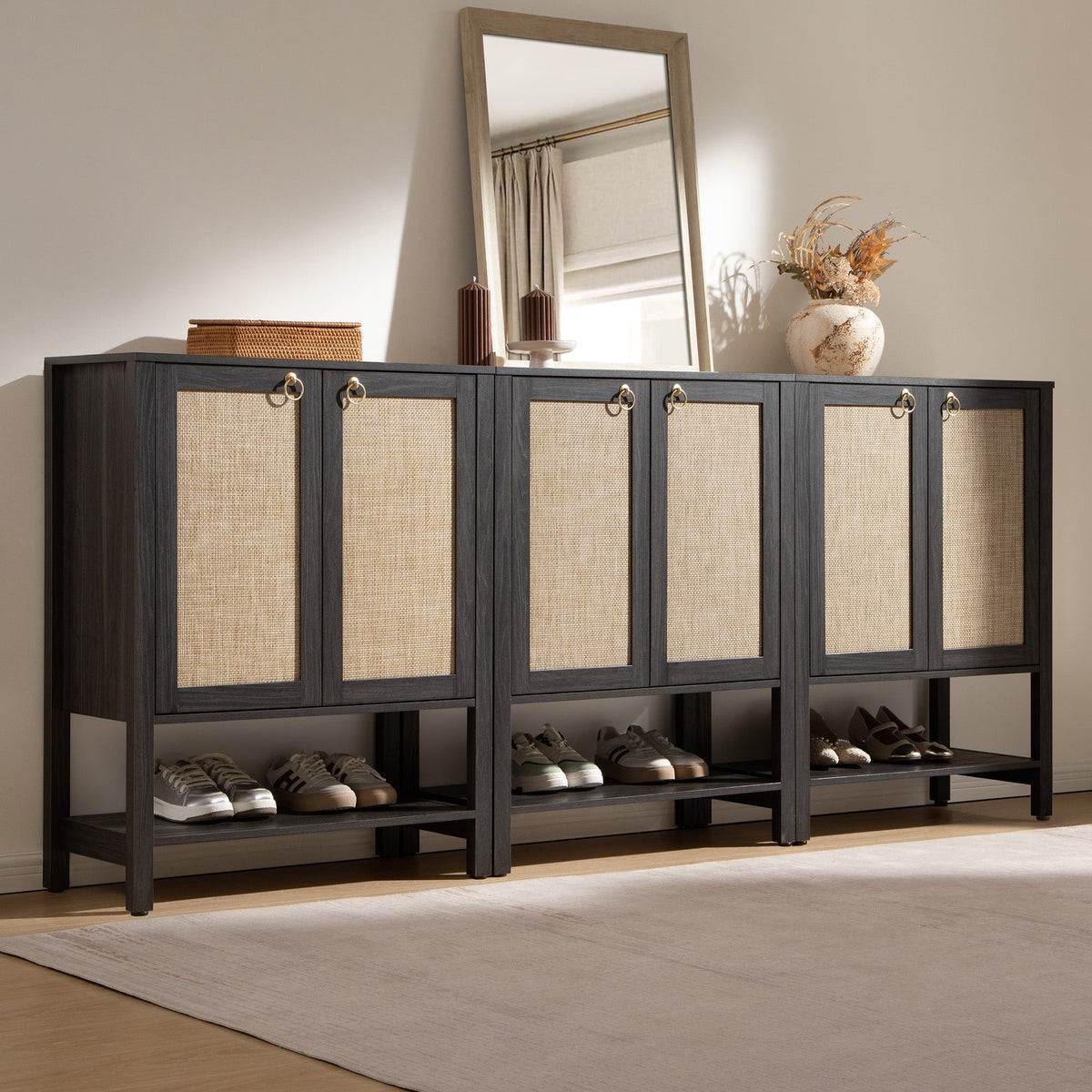 Terra Shoe Cabinet, 2 Doors - 3 Pieces - Obsidian