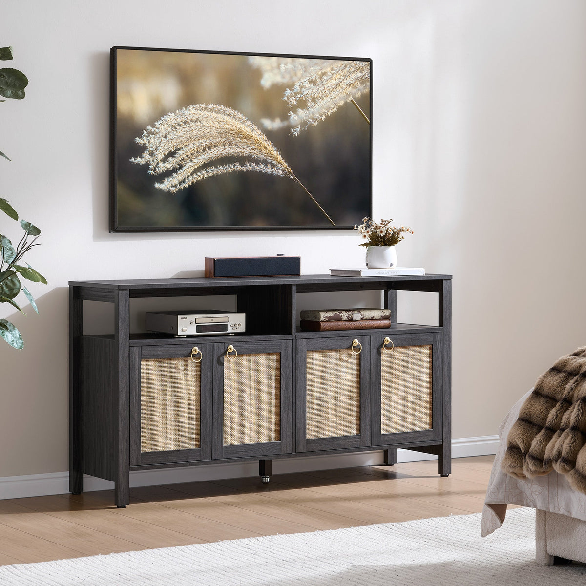 Terra White TV Stand for 65 Inch TV - 1 Piece - Carbon Cherry