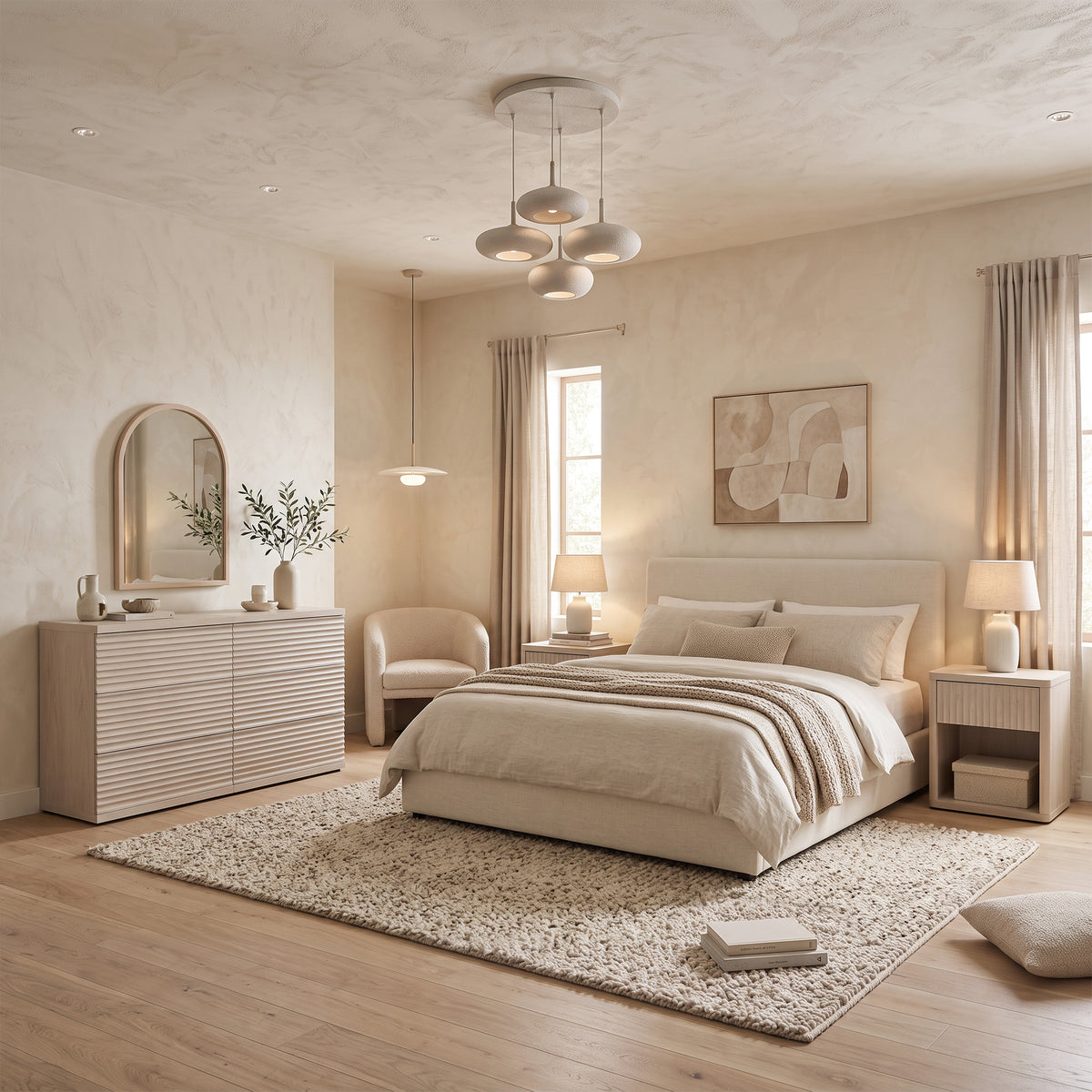 Stria 6 Drawers Dresser and Cas Nightstands Set