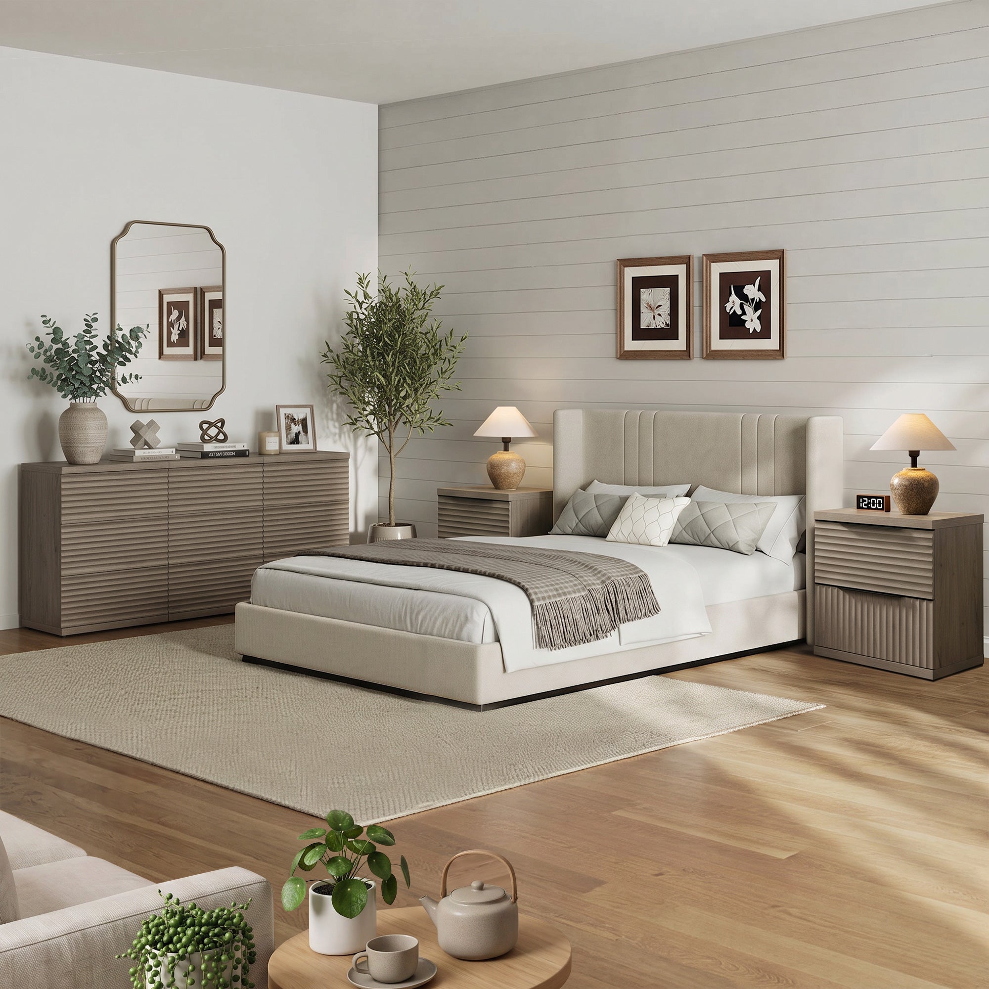 Stria Dresser and Nightstands Set, Large Storage