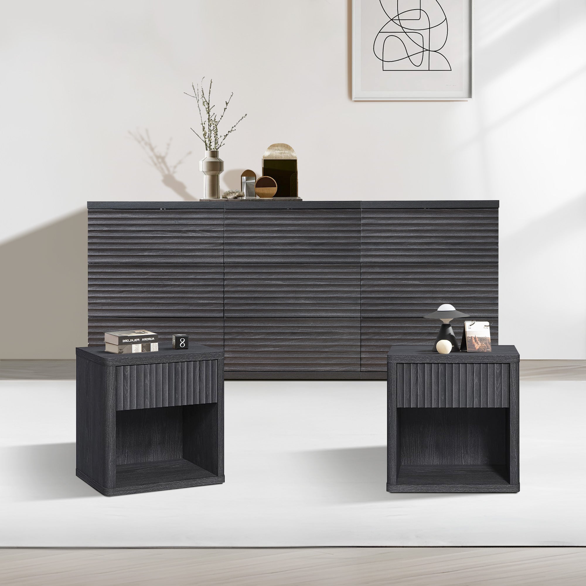 Stria Chest of Drawers and Nightstands Set