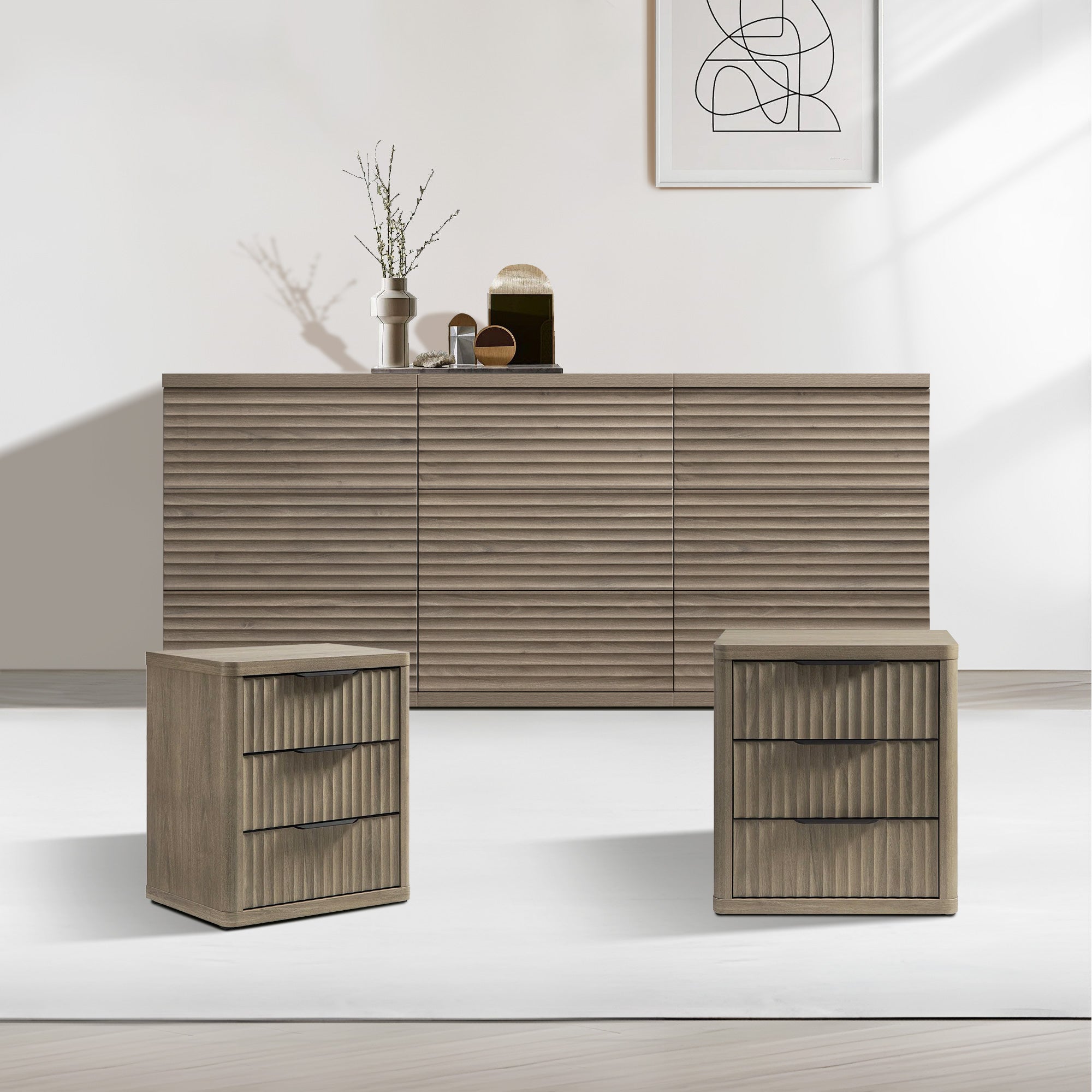Stria 9-Drawer Dresser and Cas Nightstands Set