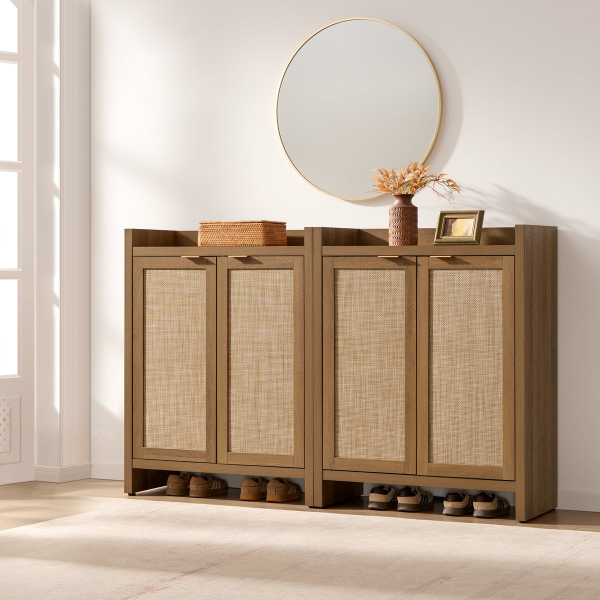 Savanna Rattan Shoe Cabinet, 2 Doors, Set of 2