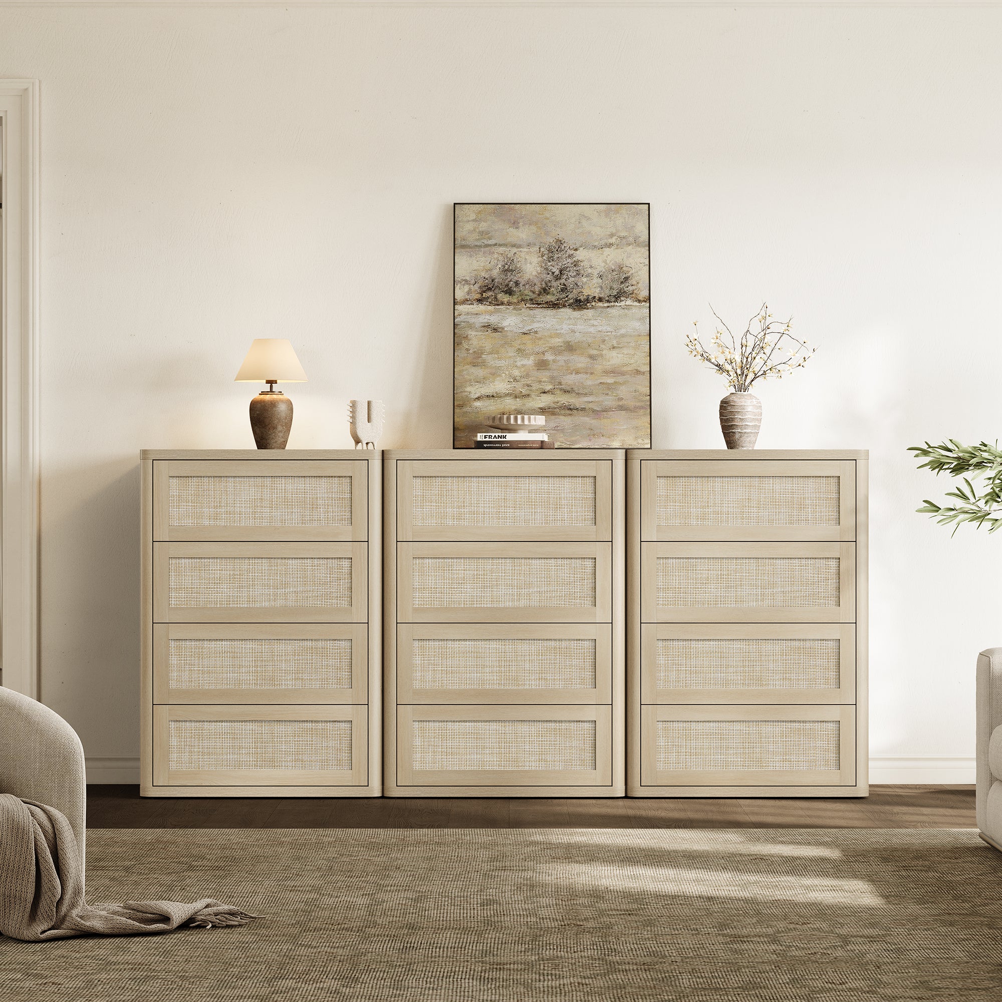 Zura Rattan 4-Drawer Dresser, Bedroom Storage