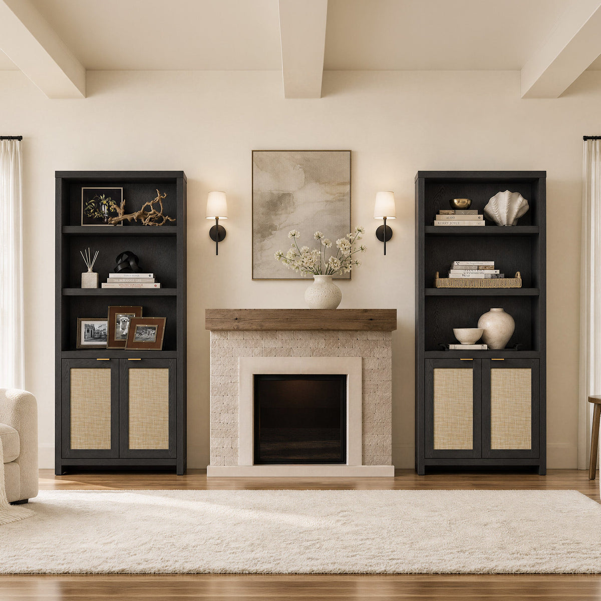 Savanna 5-Shelf Tall Bookcase - 3 Pieces - Solid Side - Reclaimed Caramel Oak