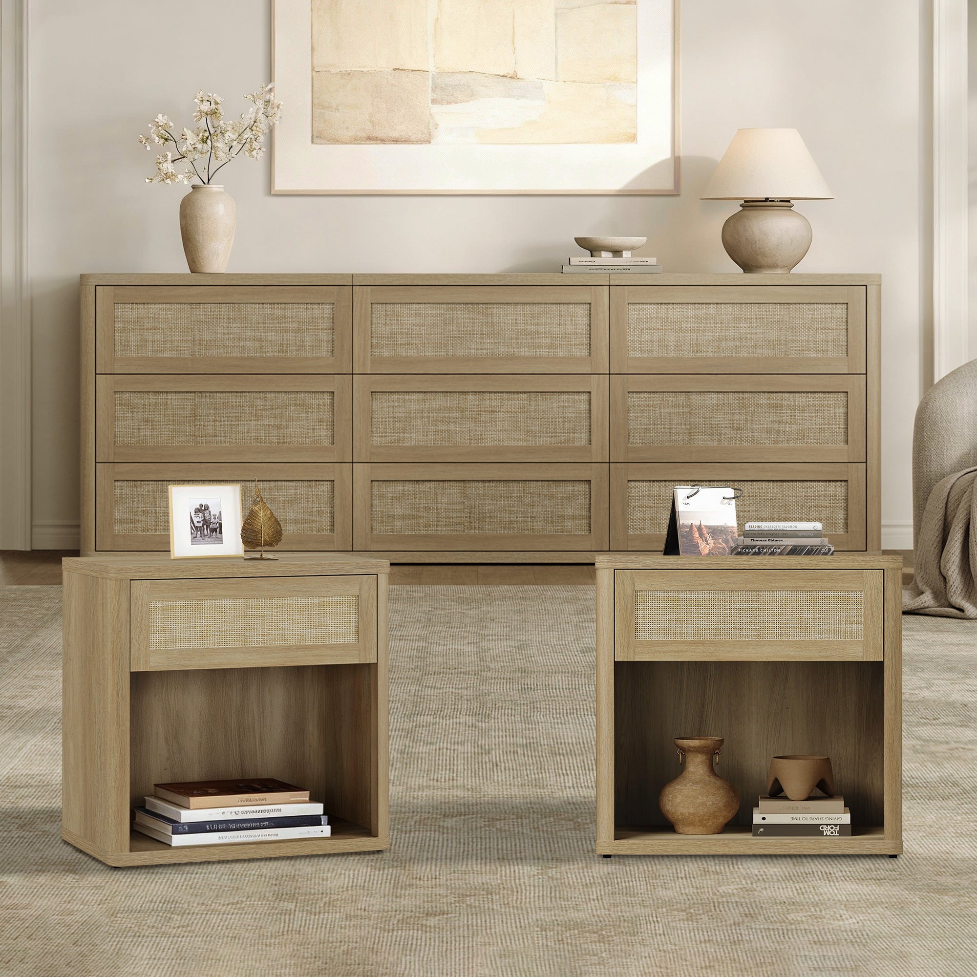 Zura Large-Size Bedroom Sets, Rattan Style