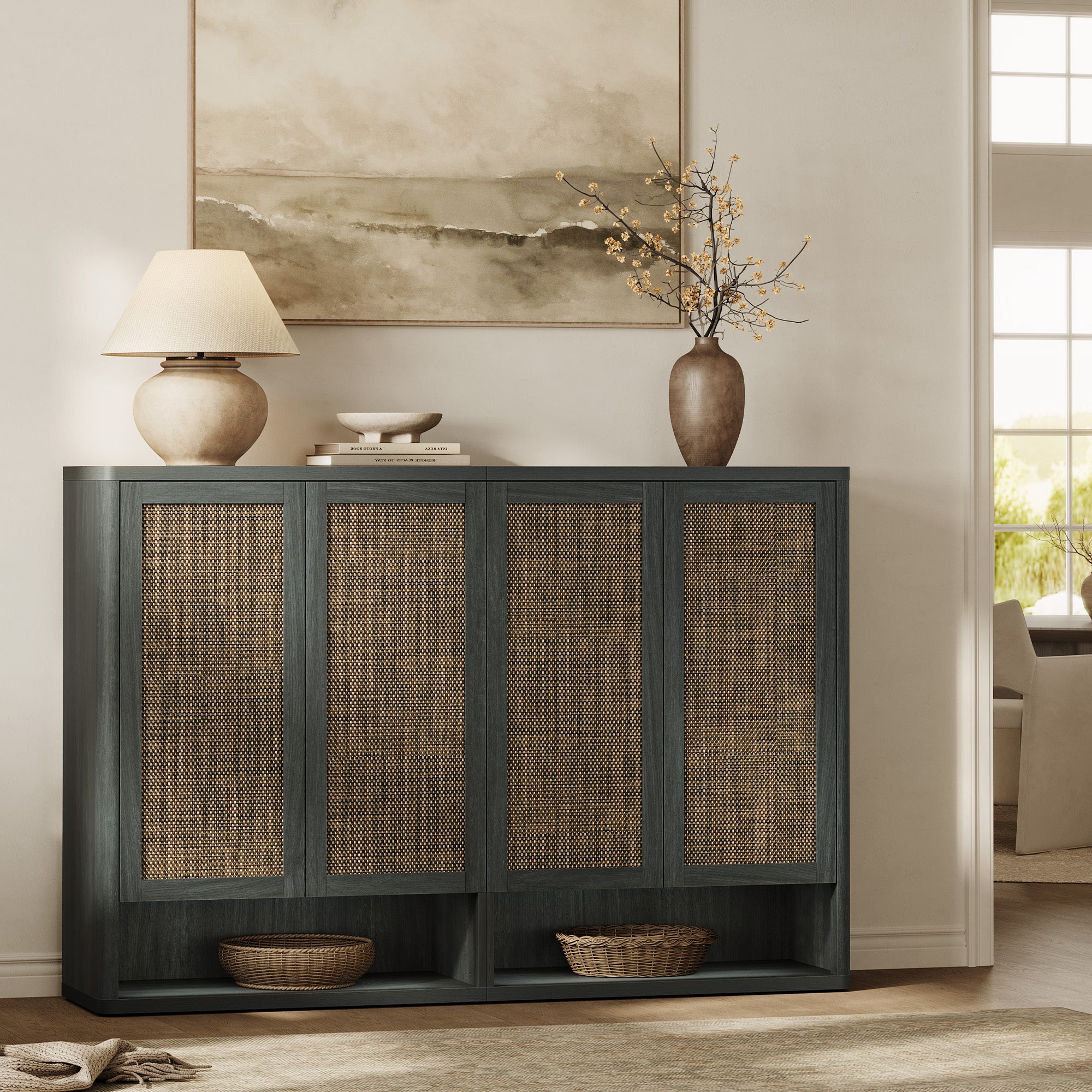 Zura Modular Rattan Shoe Cabinet, 50 Pairs