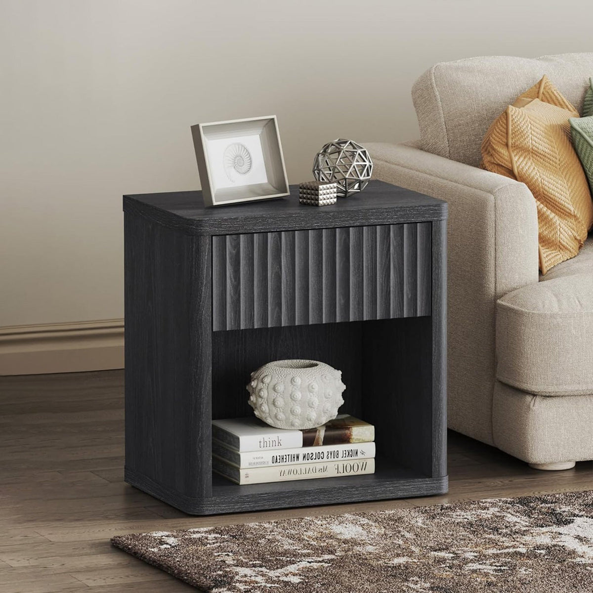 Cas Night Stand with Storage, 24.1 Inch Tall - 1 Piece - Grey Alder