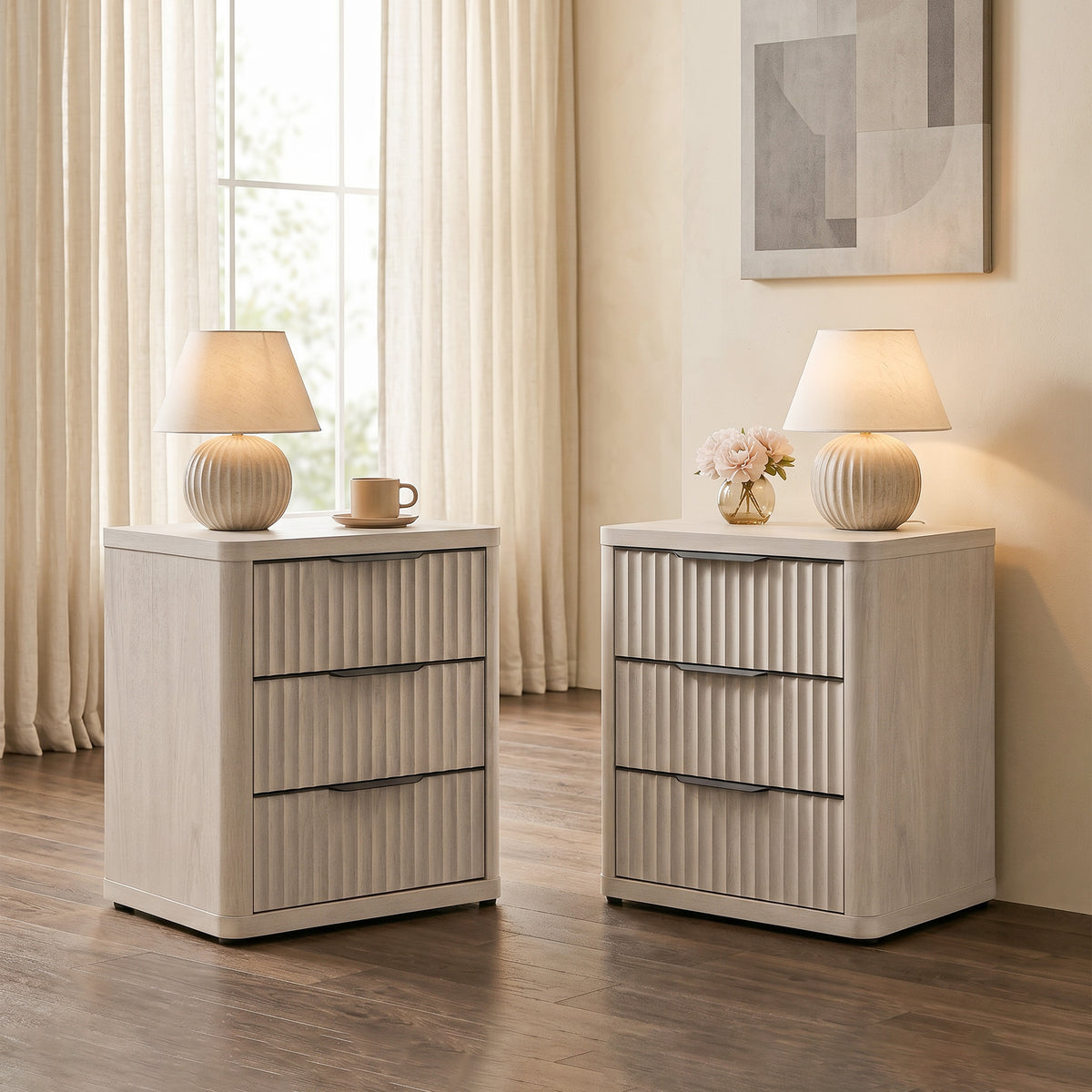Cas 3 Drawers Nightstand with Black Handle