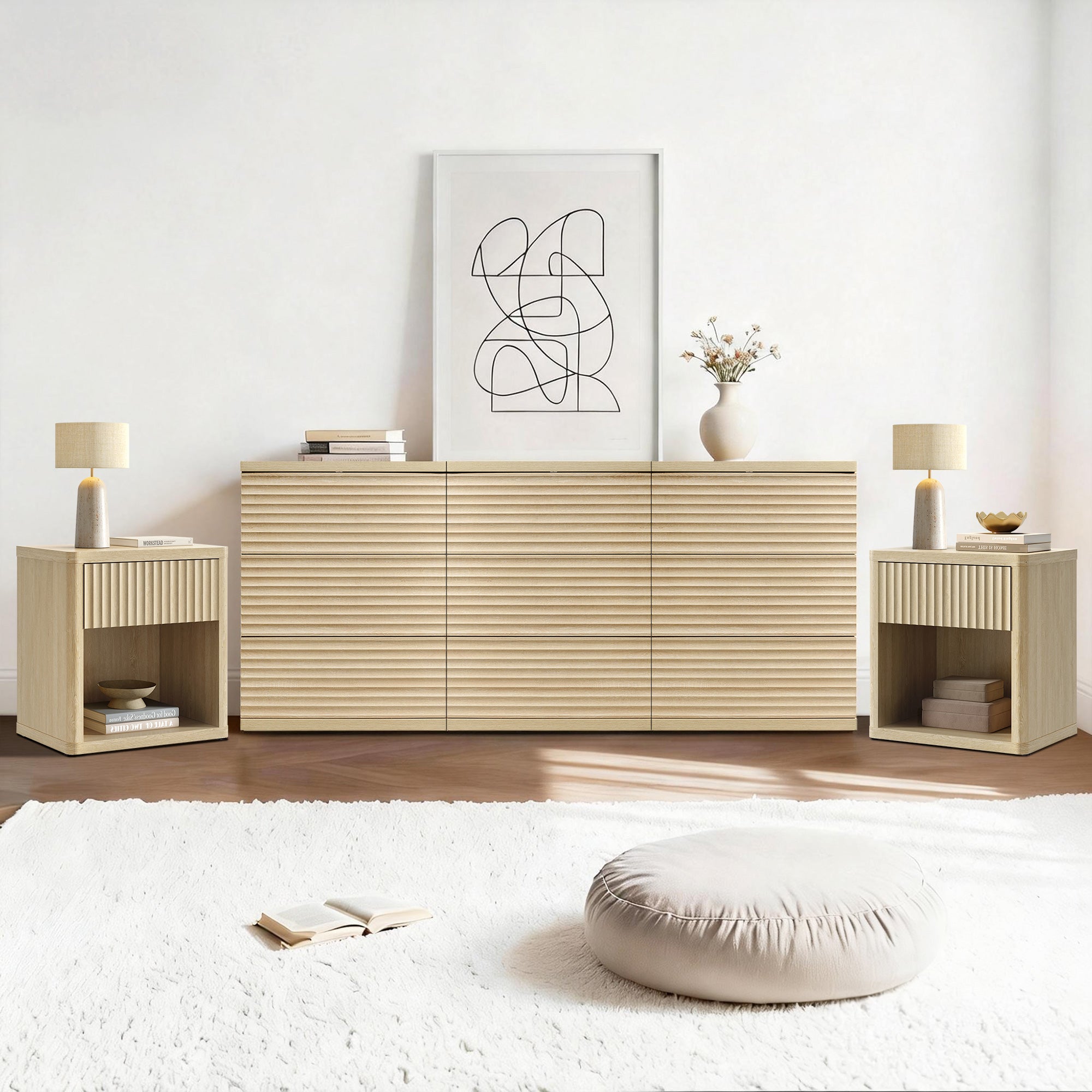 Stria 9-Drawer Dresser and Cas Nightstand Set