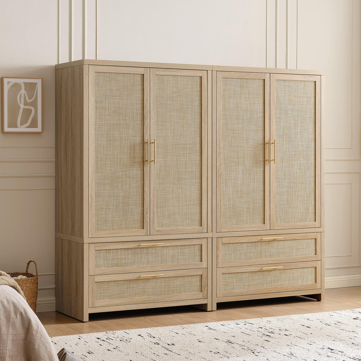 Savanna Rattan Wardrobe, 2 Drawers - 2 Pieces - Reclaimed Light Oak