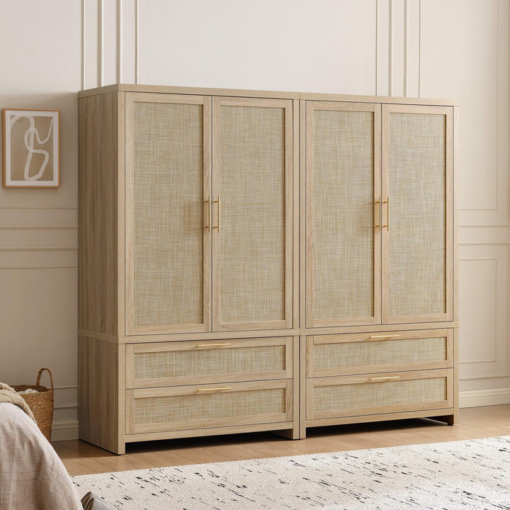 Savanna Rattan Wardrobe, 2 Drawers - 2 Pieces - Reclaimed Light Oak