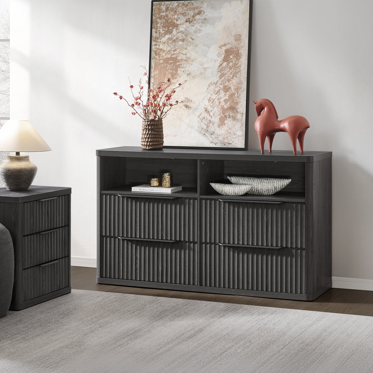 Cas 4 Drawer dresser with Open Shelf