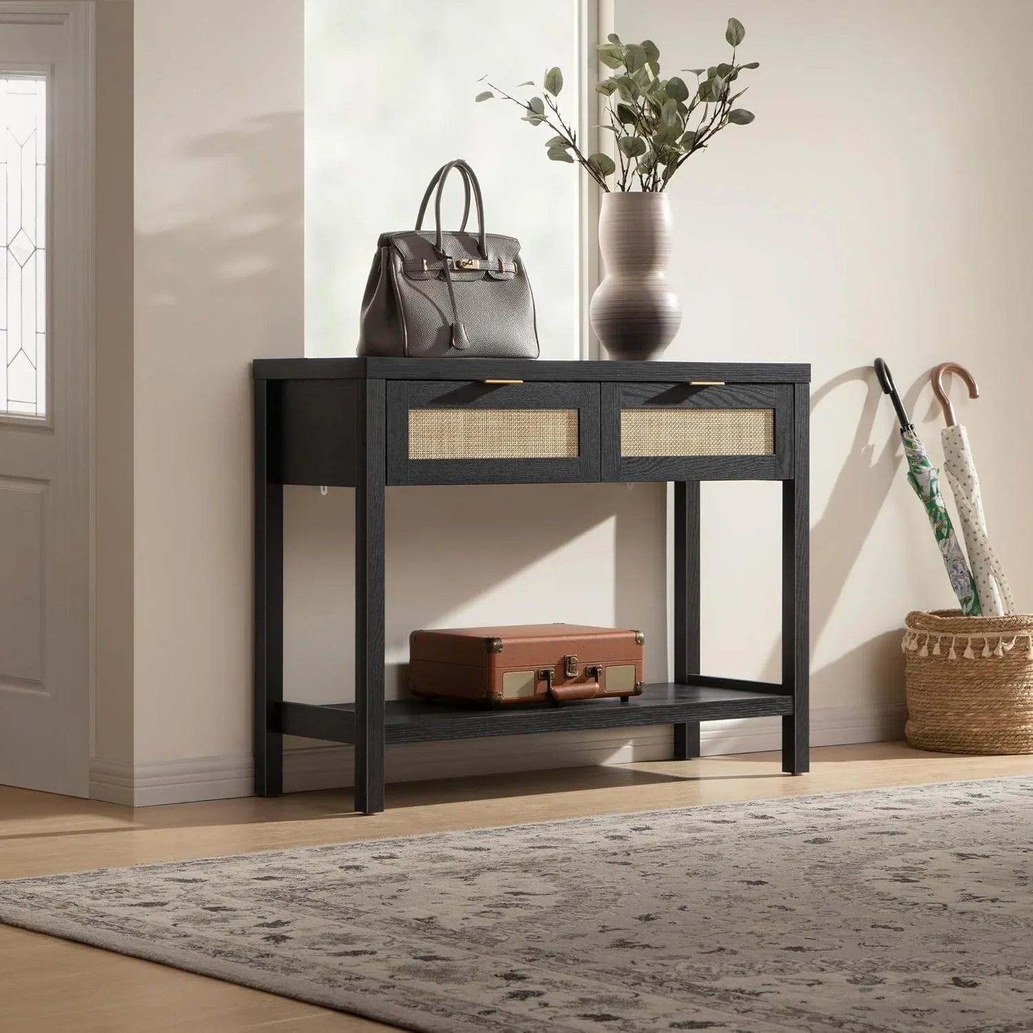 Savanna Black Console Table, Entryway Storage