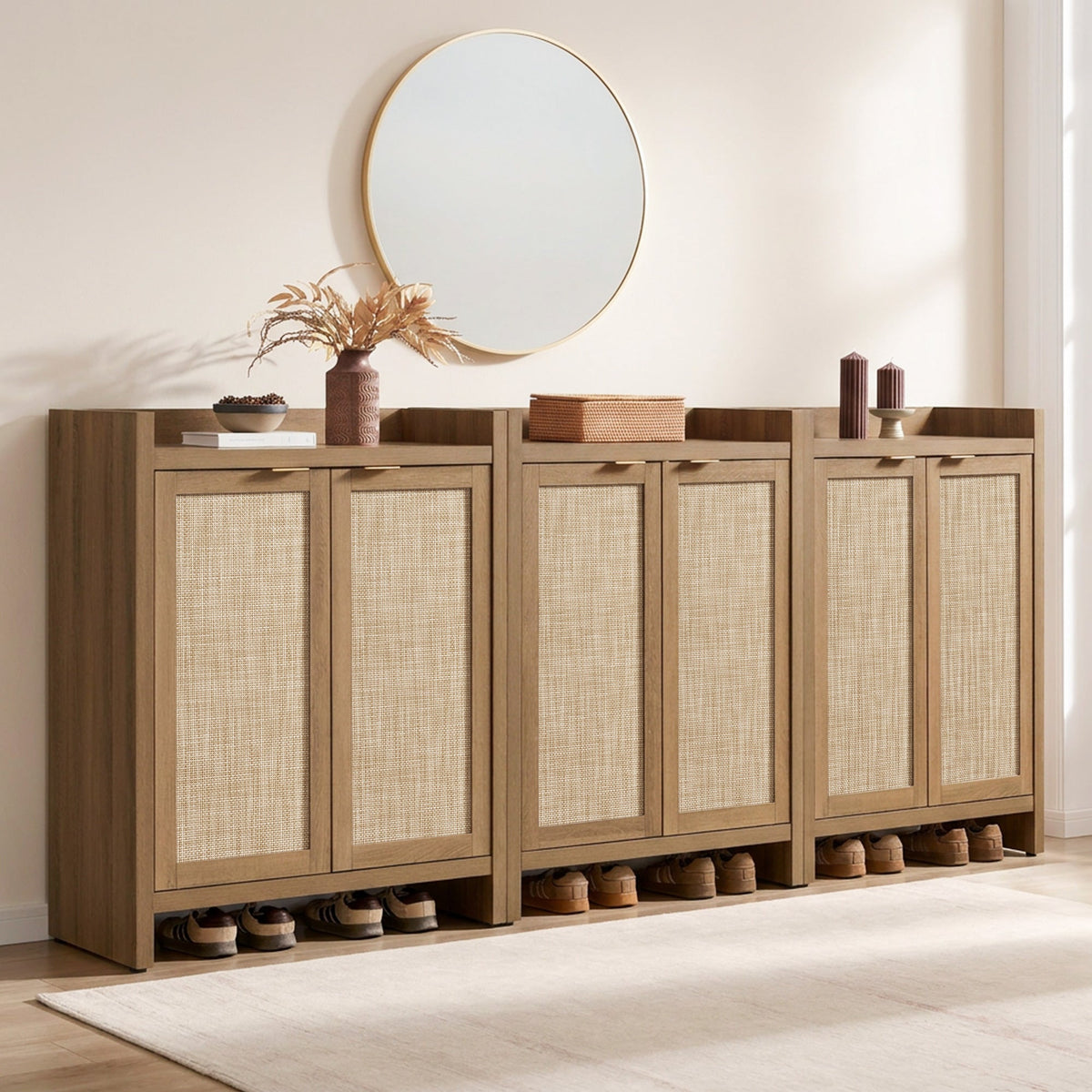 Savanna Rattan Shoe Cabinet, 2 Doors, Set of 3