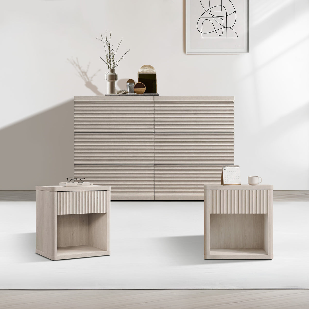 Stria 6 Drawers Dresser and Cas Nightstands Set