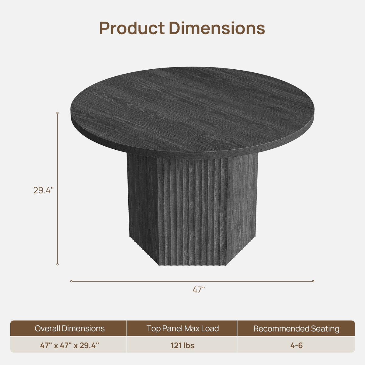 Cas Dining Table and Chairs Set for 6, Solid Wood - Dark Grey Alder - 1 Table & 6 Chairs