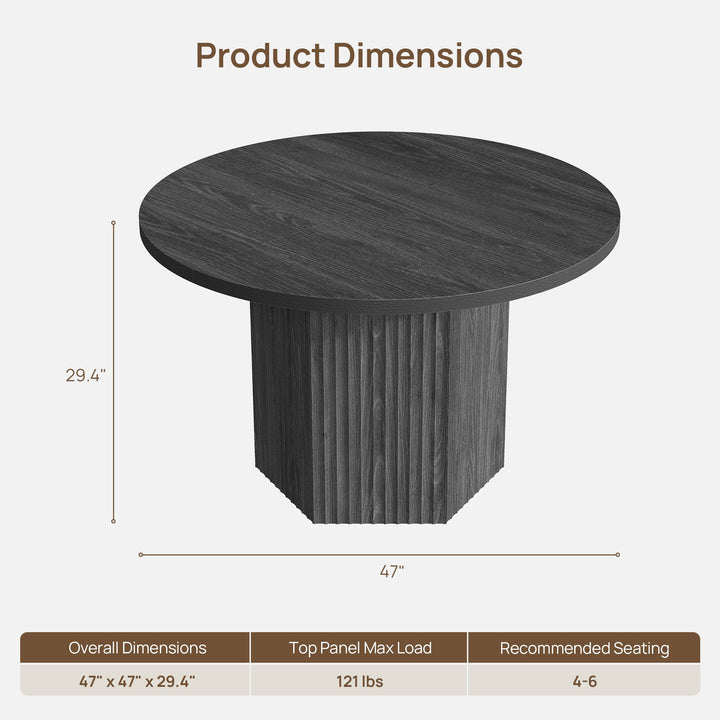 Cas Dining Table and Chairs Set for 6, Solid Wood - Dark Grey Alder - 1 Table & 6 Chairs