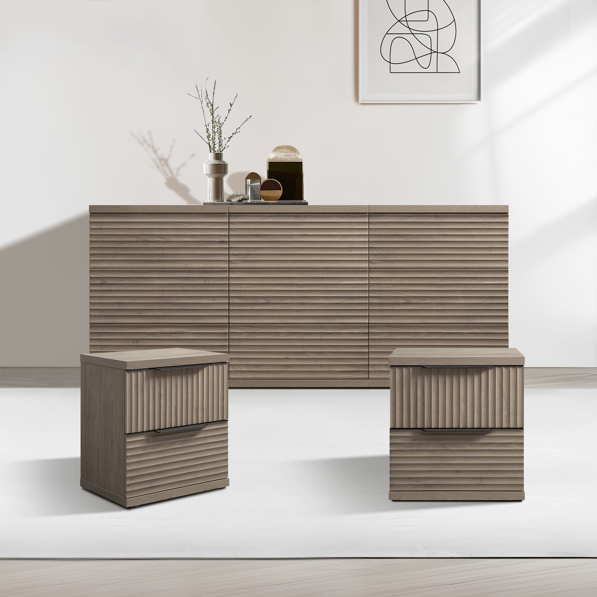 Stria Dresser and Nightstands Set, Large Storage