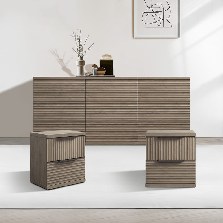 Stria Dresser and Nightstands Set, Large Storage