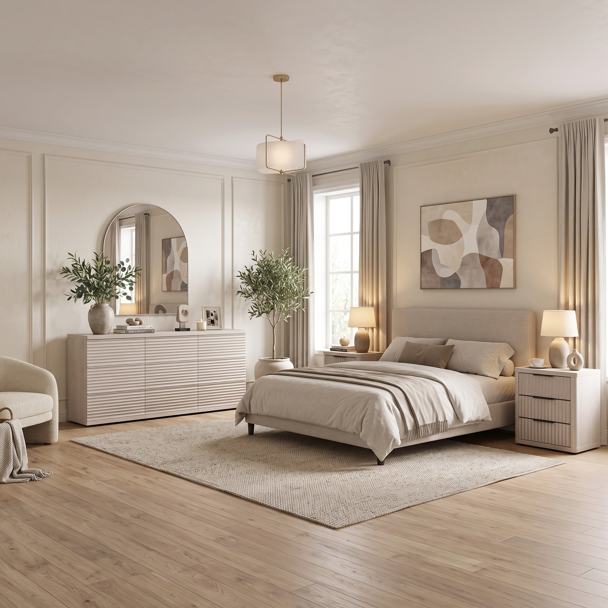 Stria 9-Drawer Dresser and Cas Nightstands Set
