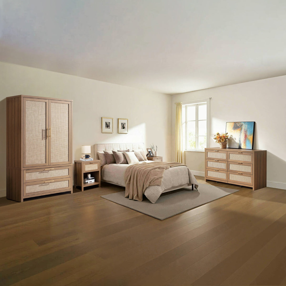 Savanna 6 Drawers Dresser, Wardrobe and Nightstand Sets - 2 Pieces - Reclaimed Light Oak