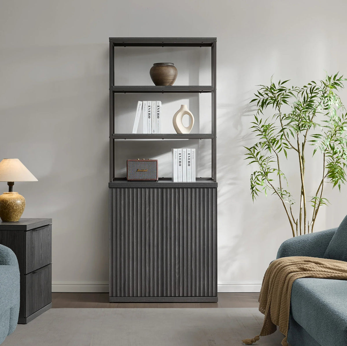 Stria Book Shelf with Doors, Set of 2
