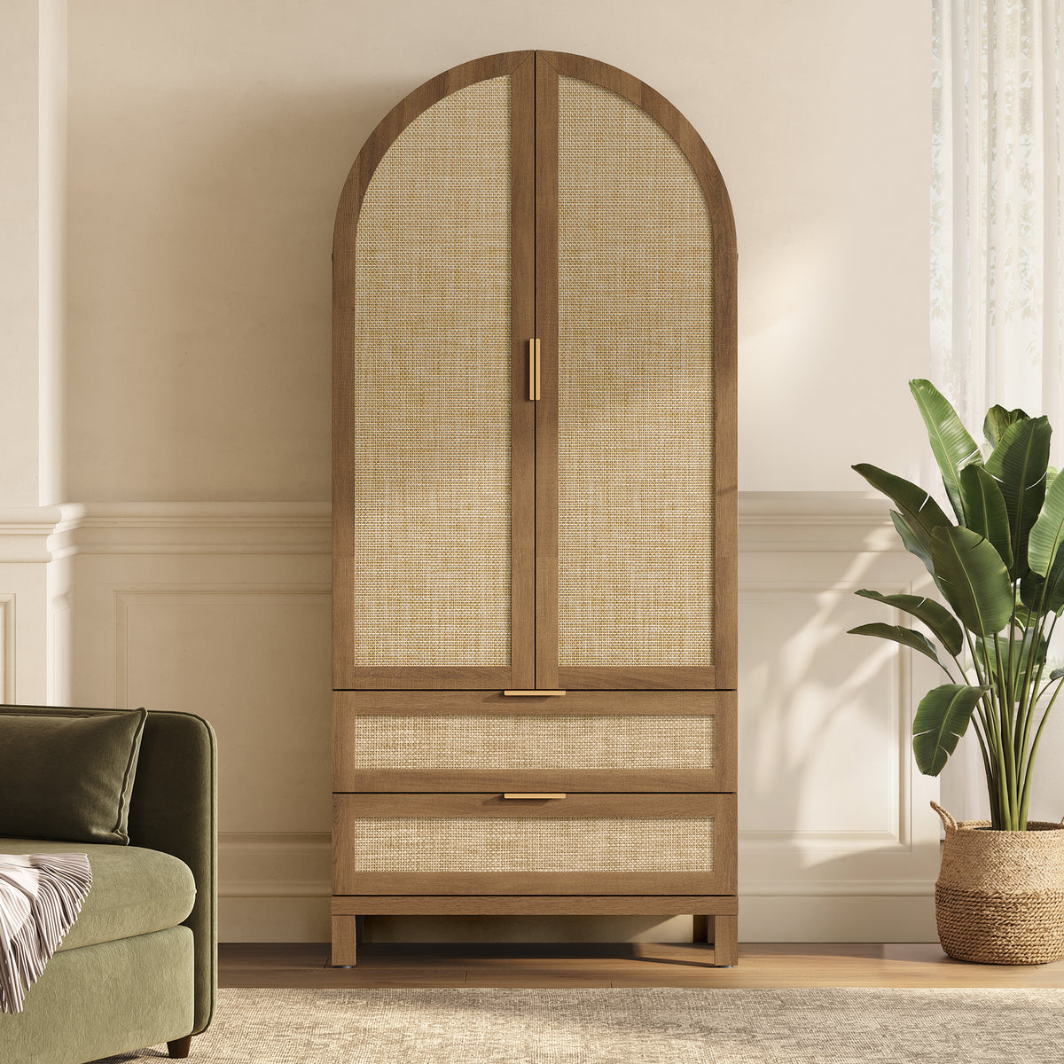 Savanna Arched Pantry Cabinet with Storage, 71Inch Tall