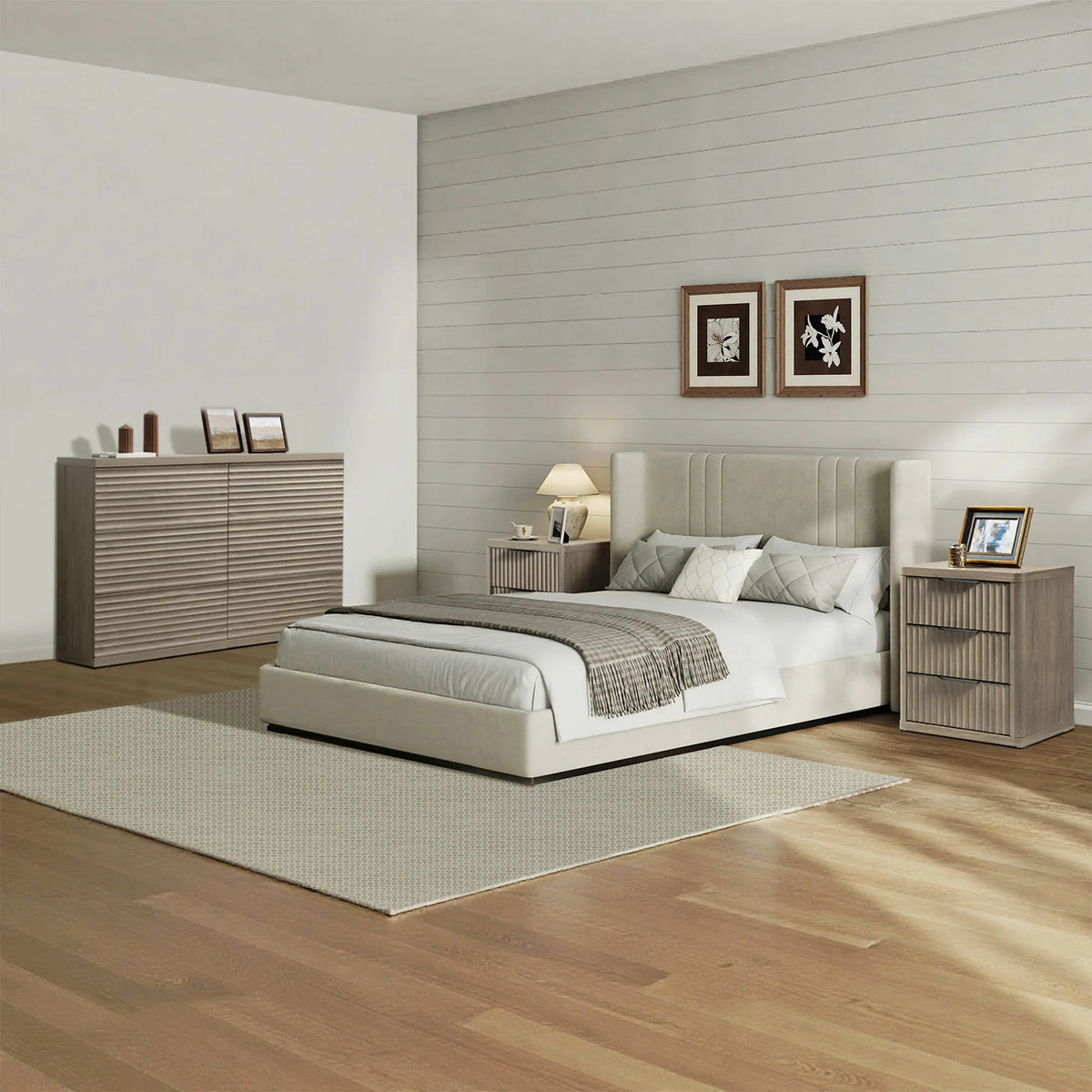 Stria Chest of 6 Drawers and Cas Night Tables Set