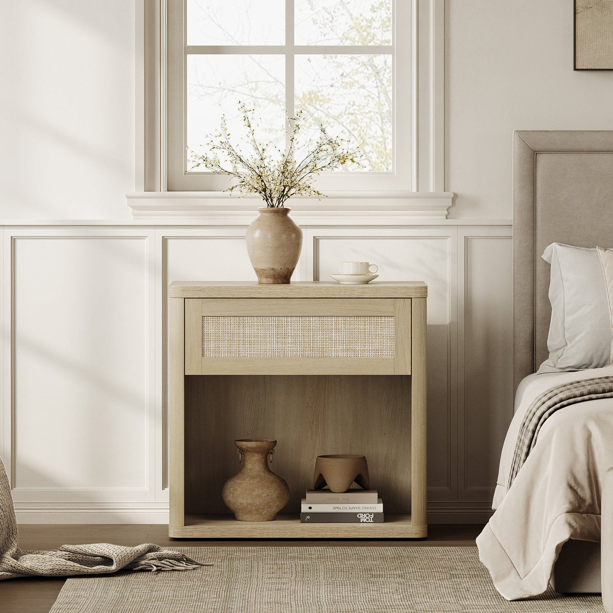 Zura 1-Drawer Nightstand, Boho Style, Set of 2