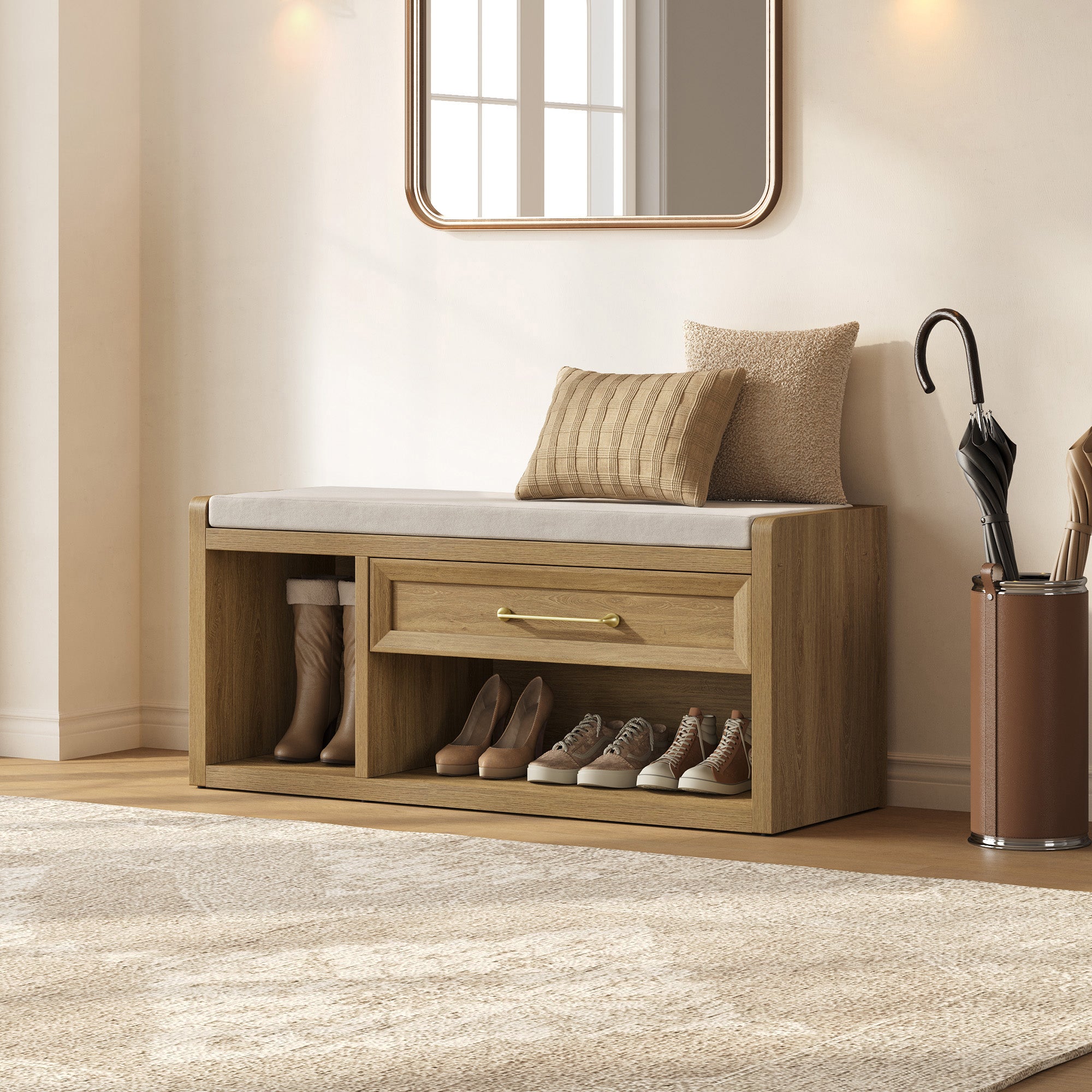 Helio Shoe Bench with Drawer, 40.6-Inch Wide