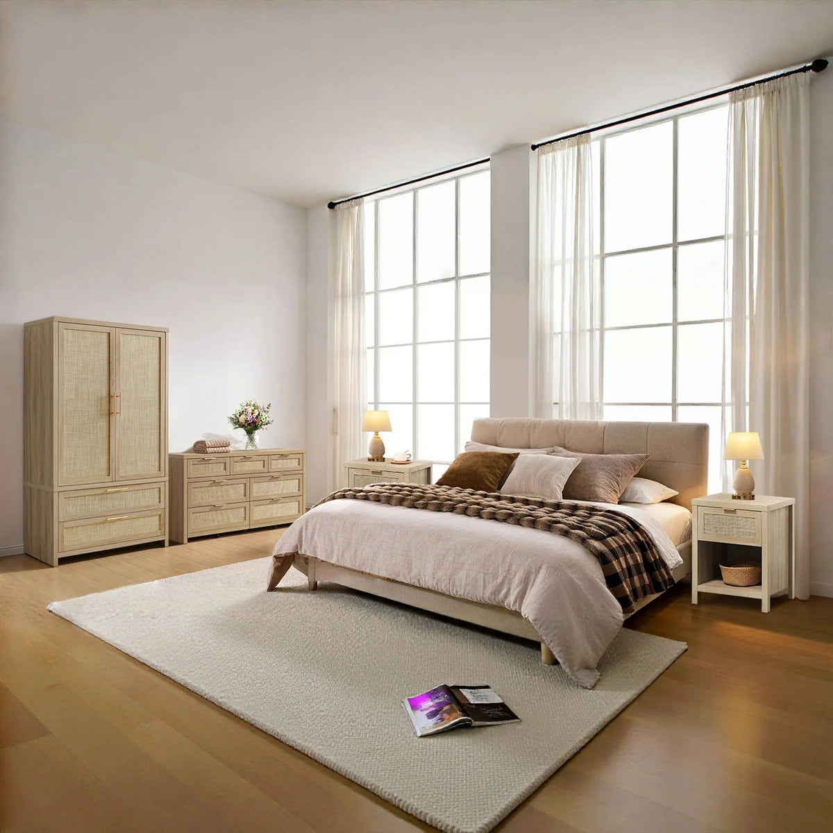 Savanna Set of 2 Wardrobes, Dresser, Nightstands Set