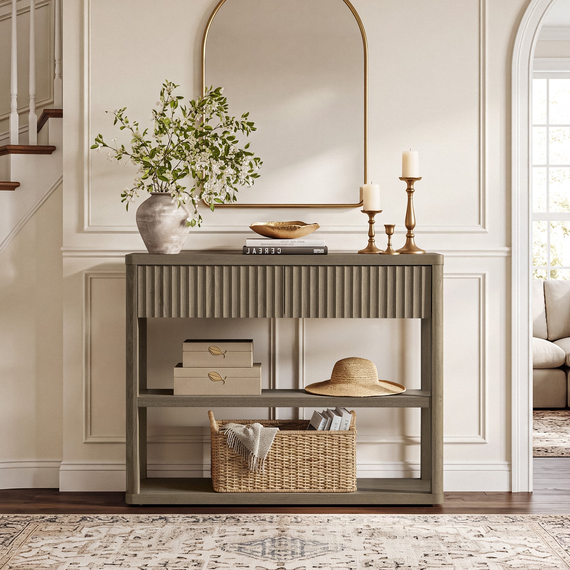 Cas White Console Table with Storage, 34'' Tall