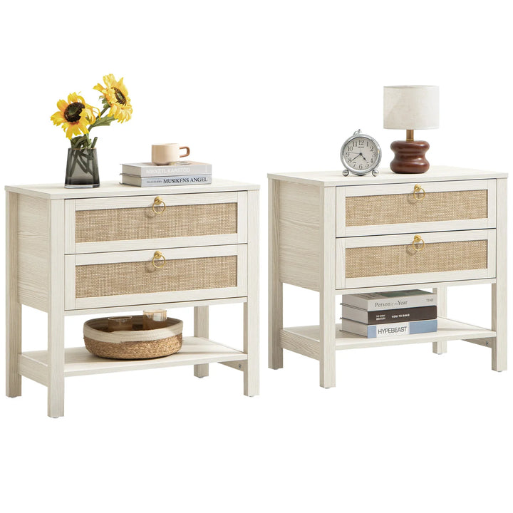 Terra 6 Drawers Dresser And White Cream Oak Nightstands Sets