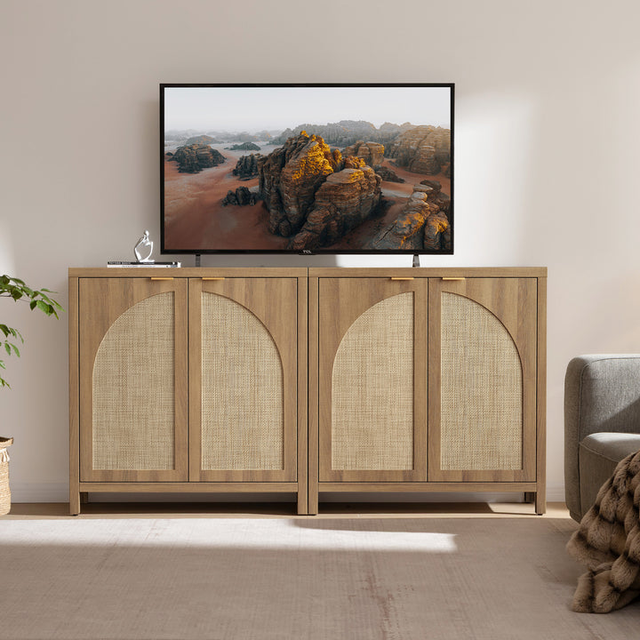 Savanna Rattan TV Stand with Arched Doors, Set of 2
