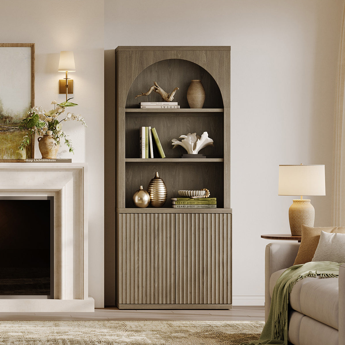 Stria Modern 2-Door Arched Storage Bookcase
