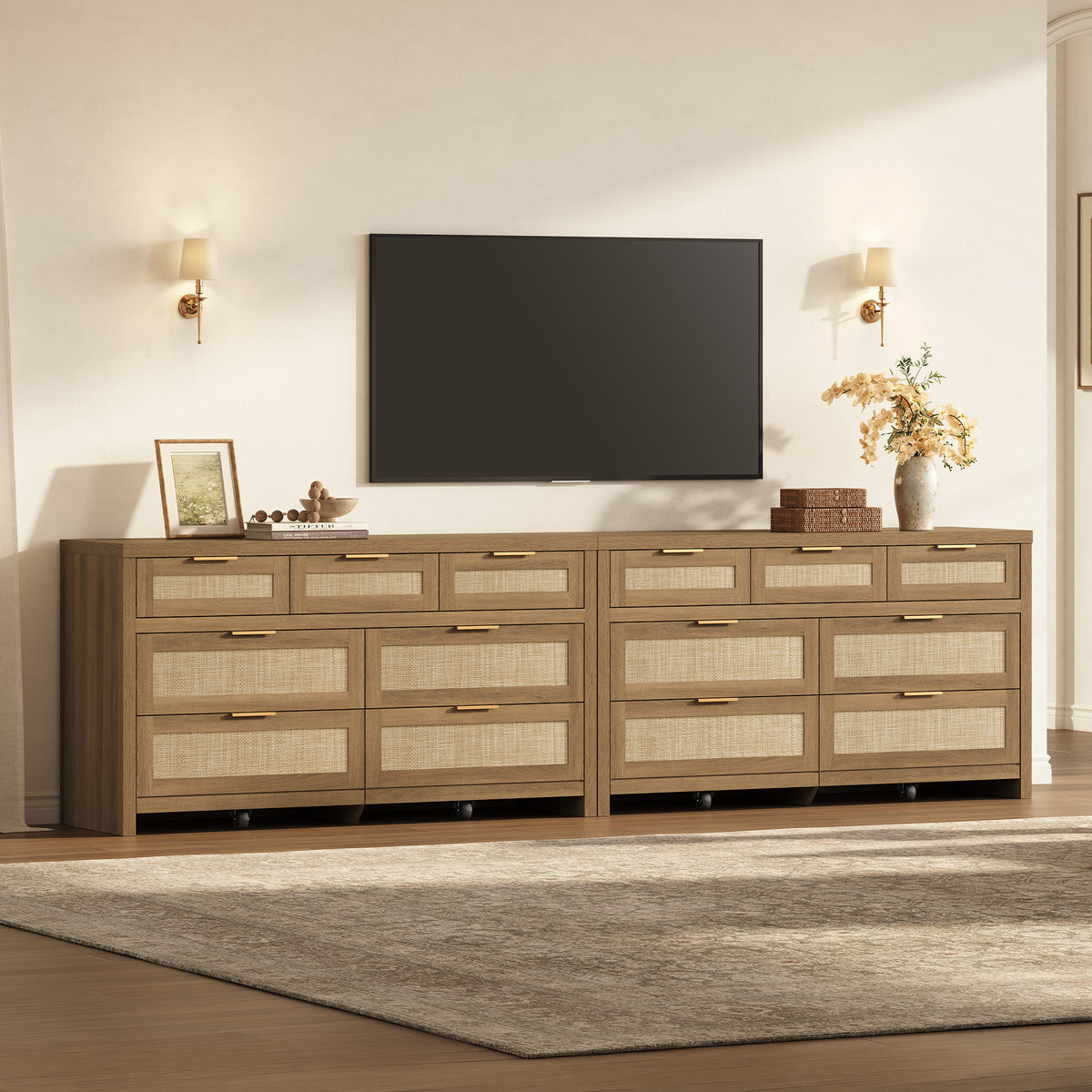 Savanna Boho 7-Drawer Dresser, Bedroom Storage, Set of 2