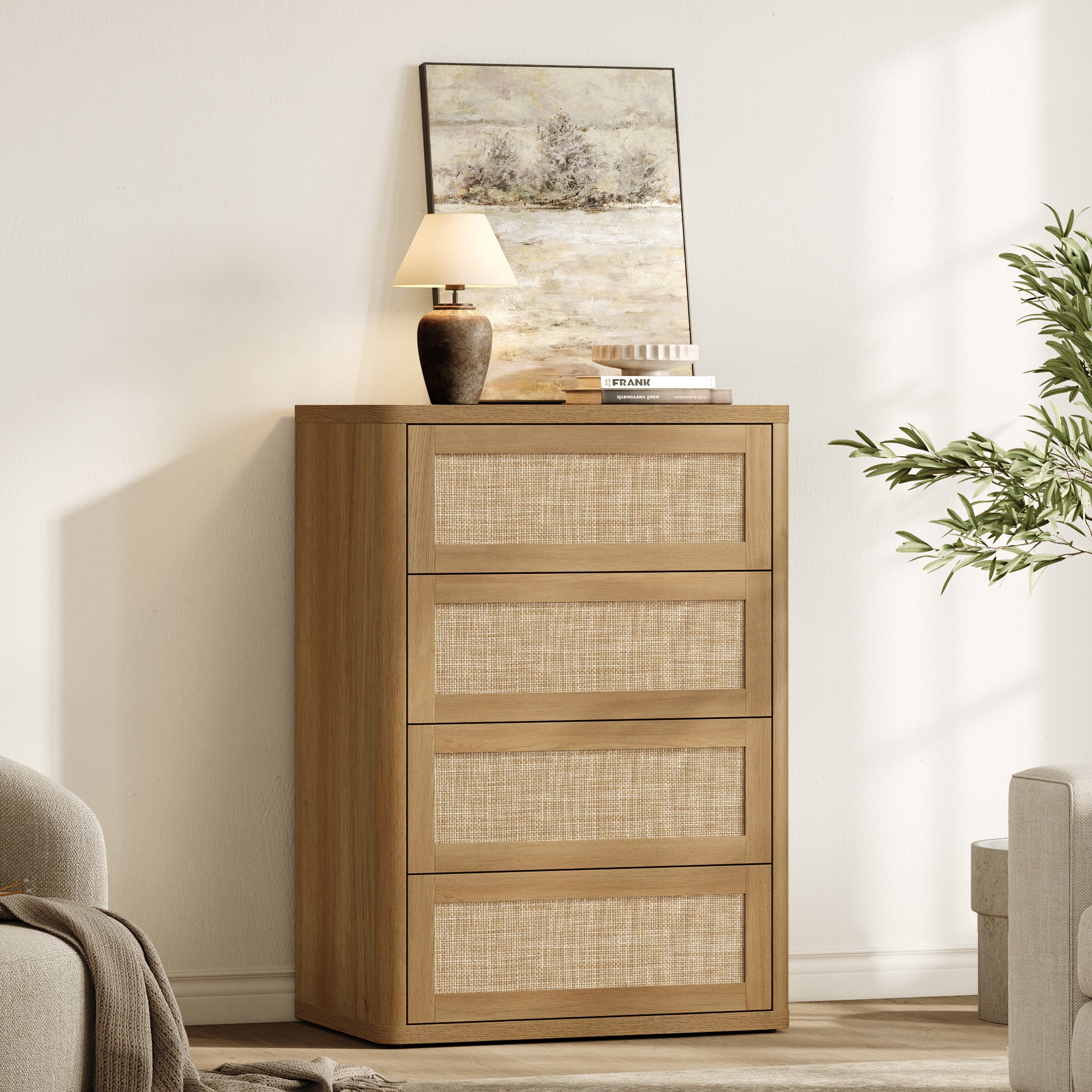 Zura Rattan 4-Drawer Dresser, Bedroom Storage