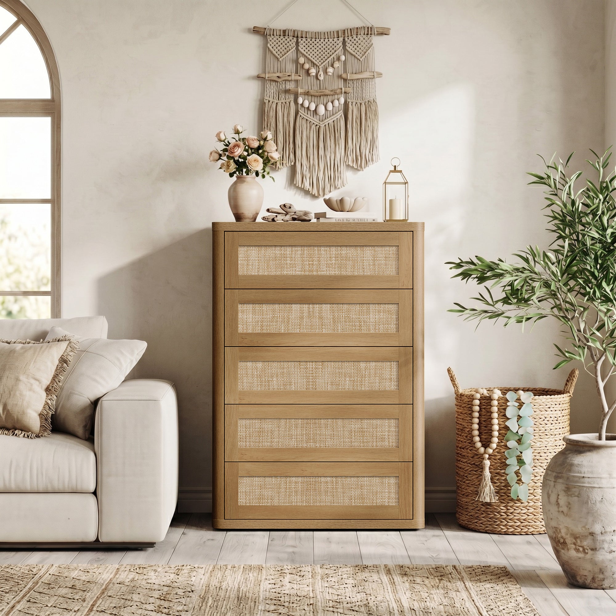 Zura Rattan Dresser, 5 Drawers