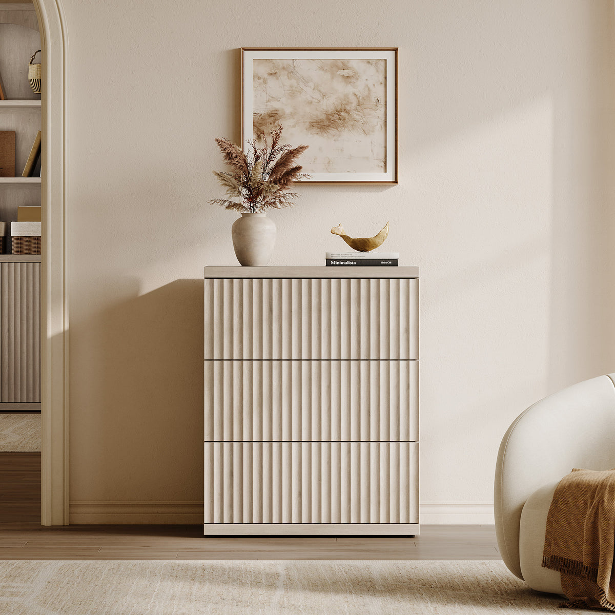 Stria 3-Drawer Sideboard, Fluted Style