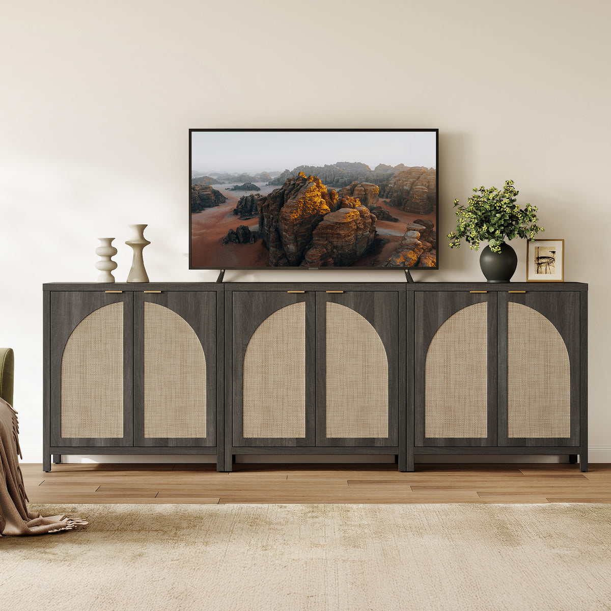 Savanna Buffet Cabinet, 2 Arched Doors, Set of 3