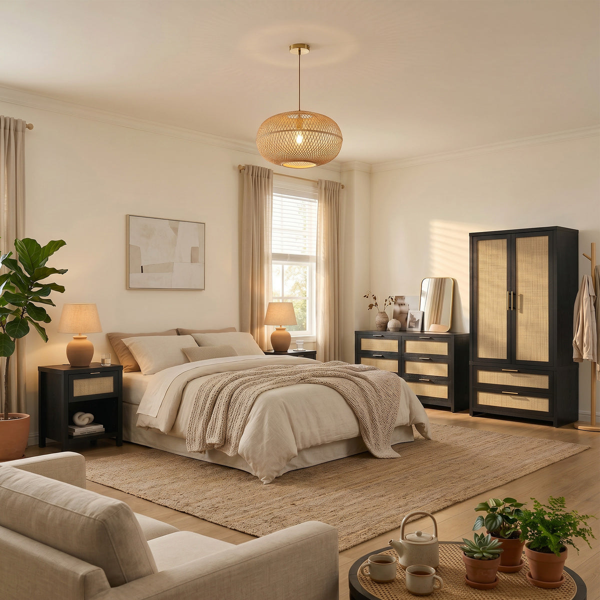 Savanna Dresser, Wardrobe and Nightstand with Charger Set