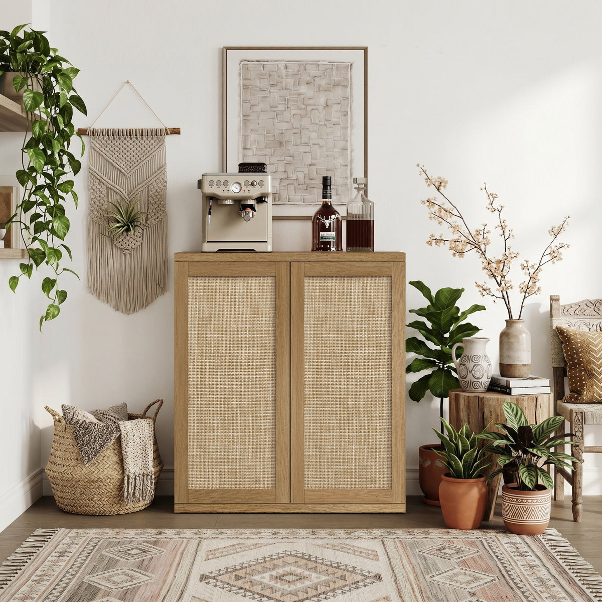 Zura Rattan Sideboard, 2 Doors - Sand Oak - 1 Piece