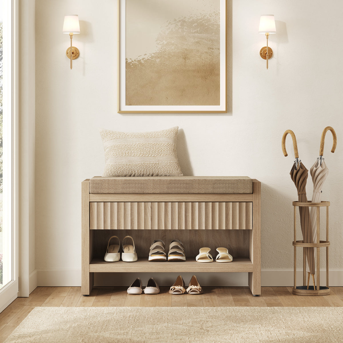 Prelude Upholstered Shoe Storage Bench for Entryway